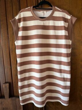 entro Brown and White Striped Sleeveless Shift Dress